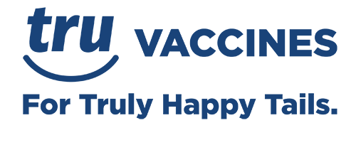 Elanco tru VACCINES logo in dark blue text with a curved "smile" line under the word "tru," accompanied by the tagline "For Truly Happy Tails.