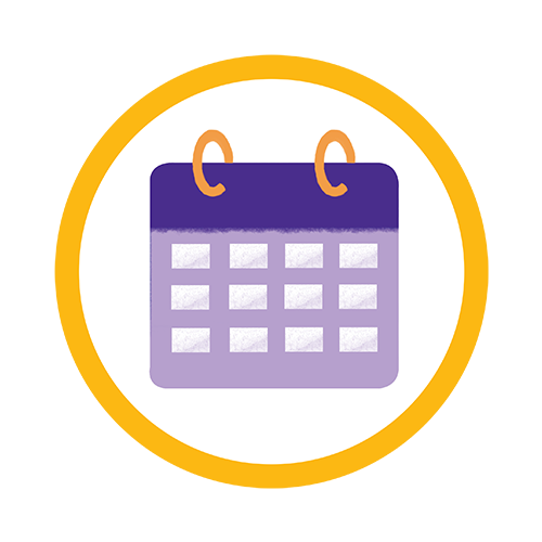 Purple flip calendar showing monthly view