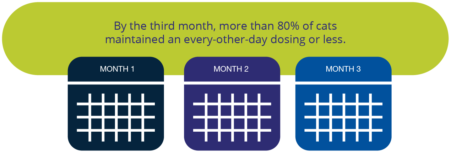 By the third month, more than 80% of cats maintained an every-other-day dosing or less³.