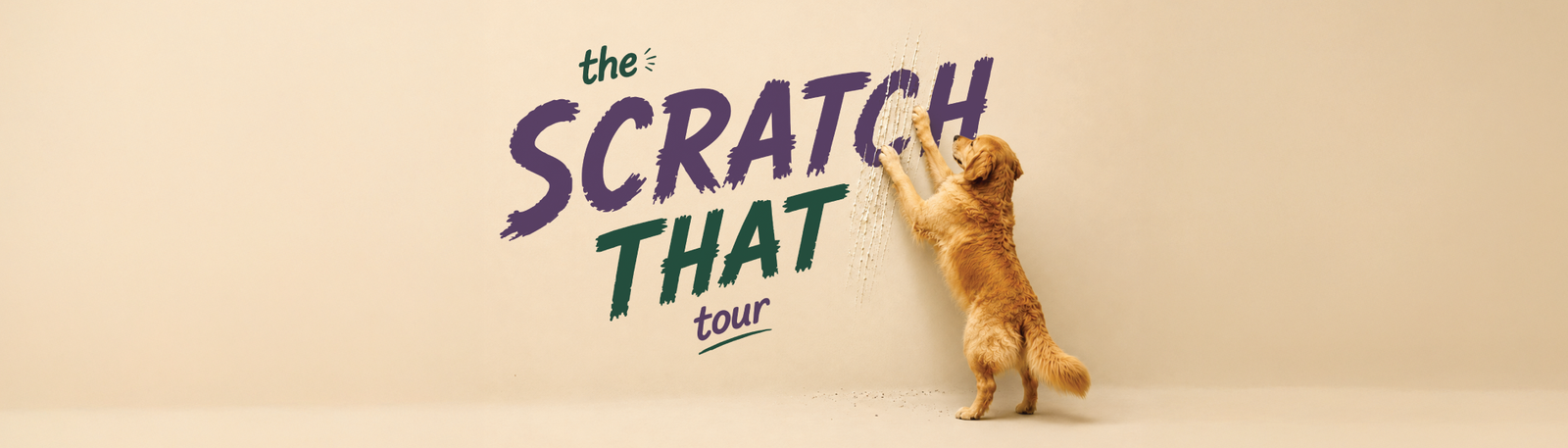 Scratch that tour banner with a dog scratching