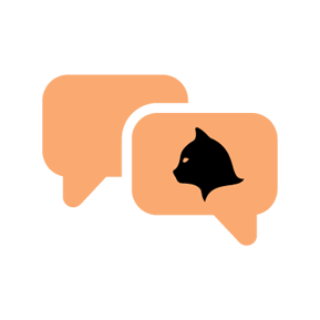 Icon featuring two orange speech bubbles with a black cat silhouette in one, representing communication regarding feline health.