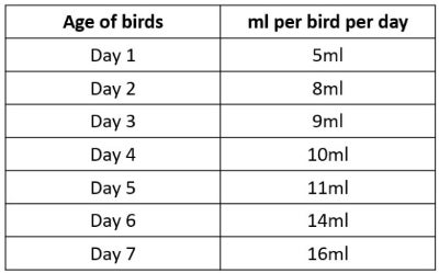 General Guidelines on water requirements per bird
