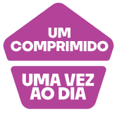 Losango roxo escrito: Um comprimido uma vez ao dia.