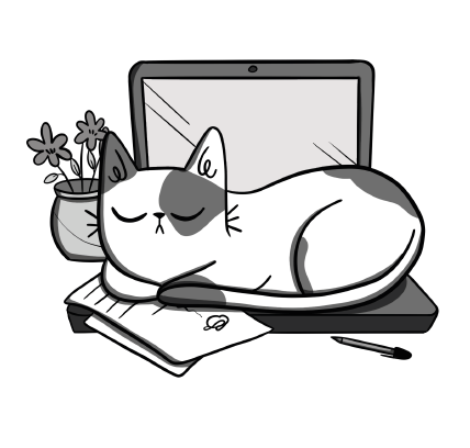 desenho de gato deitado em cima da mesa