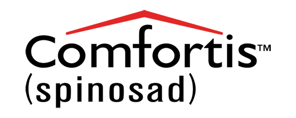 Comfortis (spinosad) logo in black text with a red roof-style accent over.