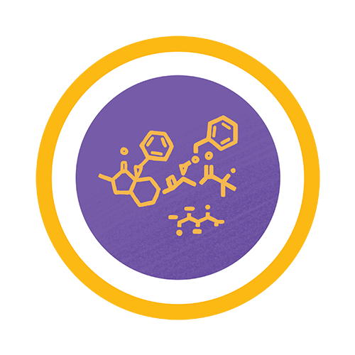 Yellow ghrelin molecules on a purple background