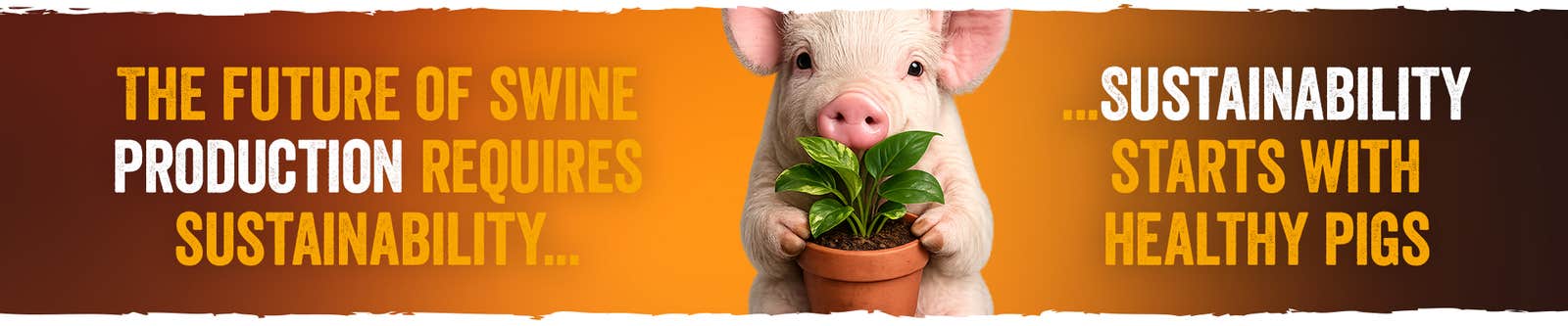 Hemicell sustainability banner with a pig holding a plant