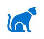 Blue silhouette icon of a sitting cat.