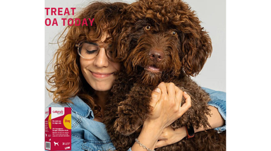 Galliprant pet owner brochure with woman and large dog