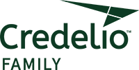 Elanco Credelio Family logo featuring the brand name 'Credelio' in dark green text with the word 'FAMILY' below it. The design includes the signature green Credelio triangle icon at the top right.