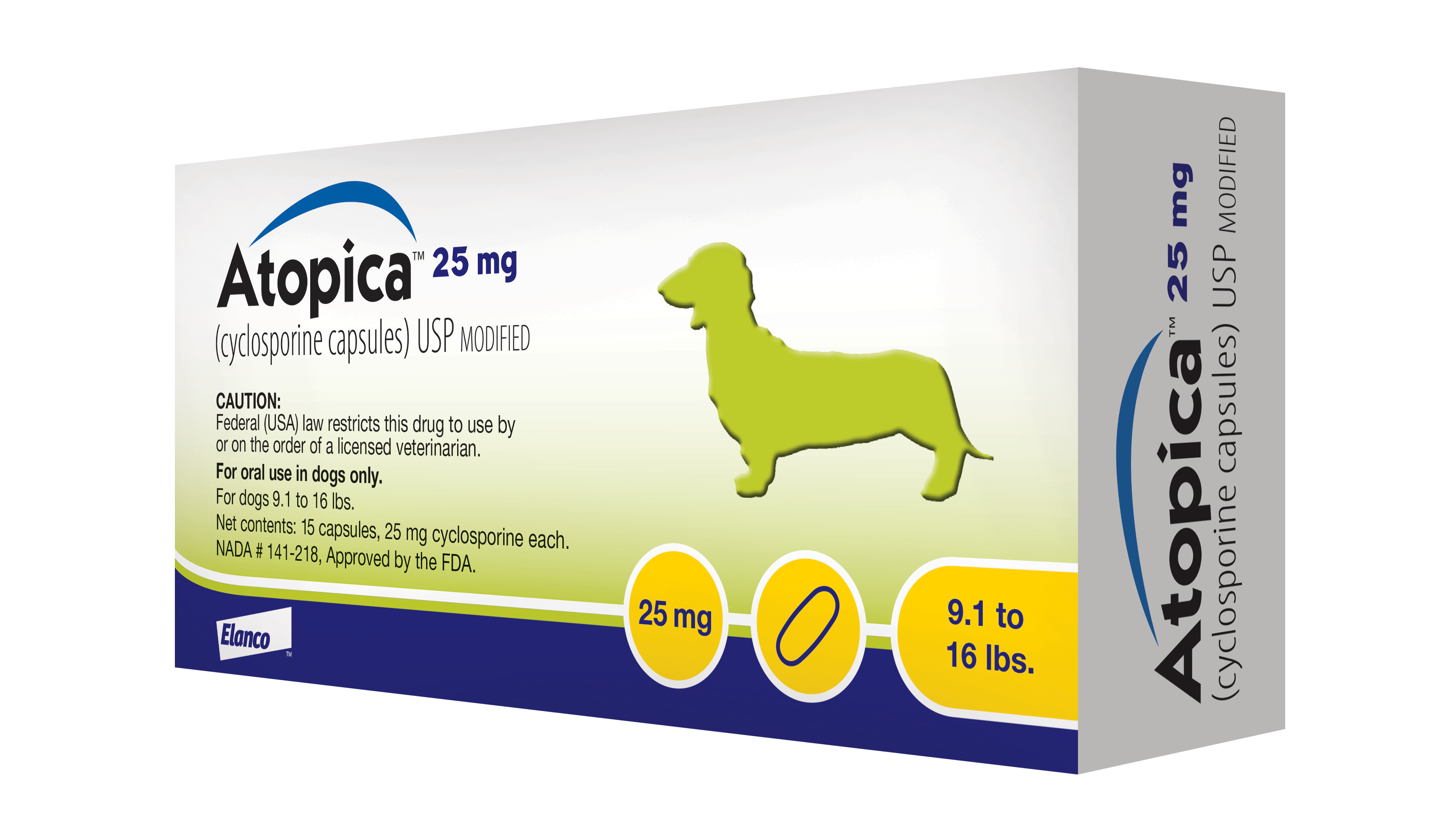 Box packaging of Atopica® for dogs