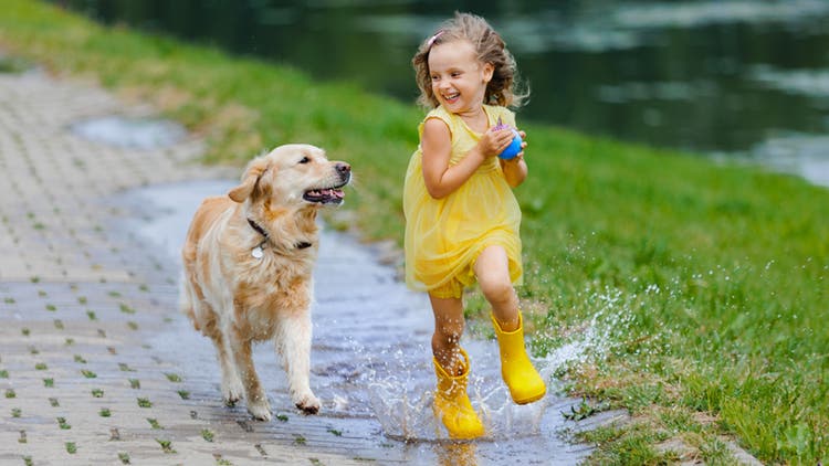 Girl and dog running together