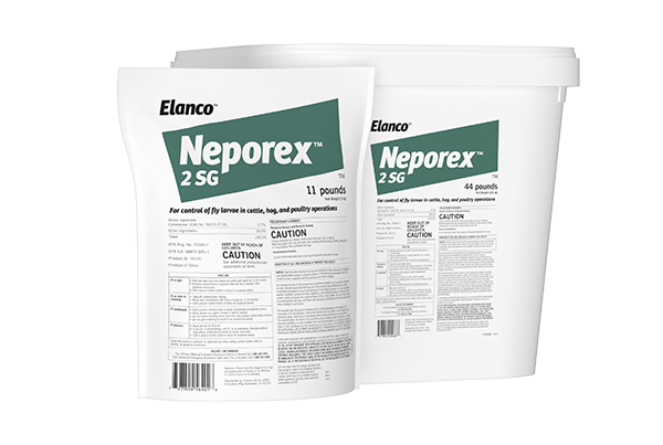A white bag and a white plastic tub for Neporex, both featuring green label bands with white text.