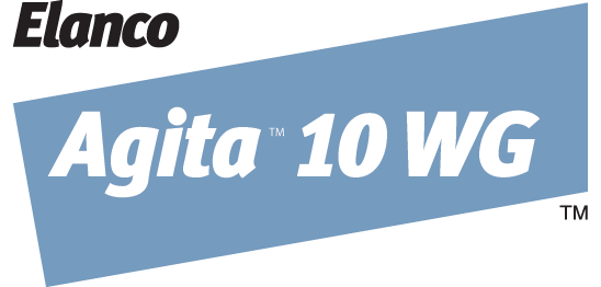 Elanco Agita 10 WG brand logo featuring black text above a light blue angled rectangle containing the words "Agita 10 WG" in bold white italics.