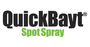 'QuickBayt' logo in bold black text above 'Spot Spray' in bright green text.
