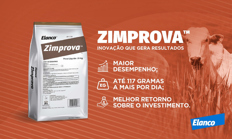 Embalagem do Zimprova com gado ao fundo