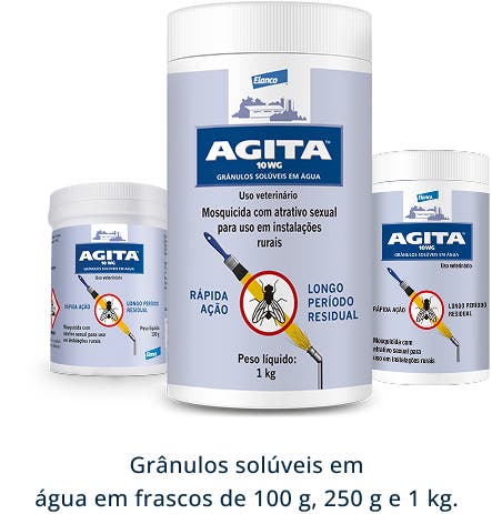Embalagens do Agita 10 WG grânulos solúveis em água em frascos de 100g, 250 g e 1 kg