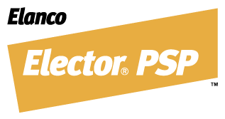 Elanco Elector PSP brand logo featuring black text above a yellow angled rectangle containing the words "Elector PSP" in bold white italics.
