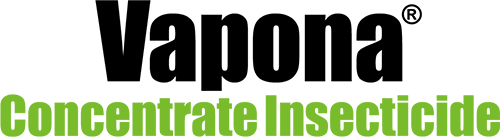 'Vapona' logo in bold black text above 'Concentrate Insecticide' in bright green text.