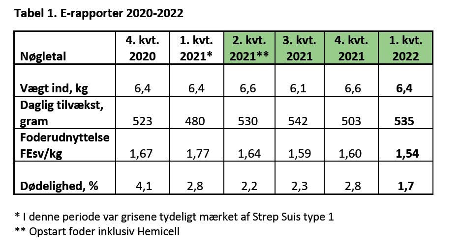 Tabel over E-rapporter 2020-2022