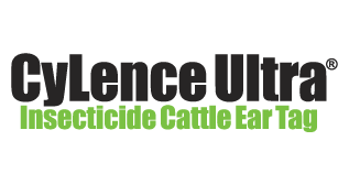 'CyLence Ultra' in bold black text above 'Insecticide Cattle Ear Tag' in bright green text.
