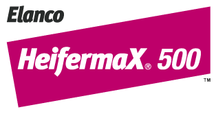 Elanco logo in black above 'HeifermaX 500' in white text inside a slanted, magenta rectangular block.
