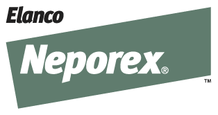 Elanco Neporex brand logo featuring black text above a dark green angled rectangle containing the word "Neporex" in bold white italics.