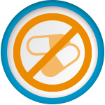 An icon of antibiotics within a no symbol.