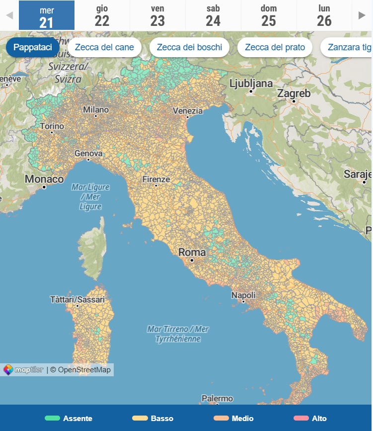 presenza di parassiti in Itala