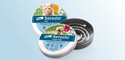 Seresto® Collar for Large Dog and Cat product packages. 