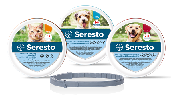 El collar Seresto® protege a tu perro o gato hasta 8 meses frente a pulgas y garrapatas. En el caso de los perros, también reduce el riesgo de infección por Leishmania hasta 8 meses