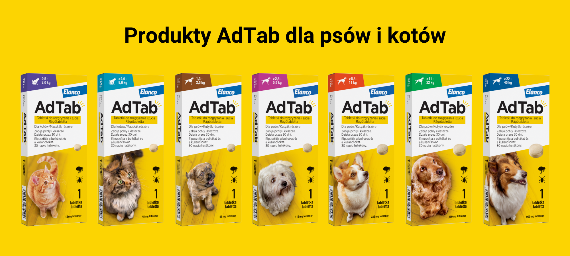 Seria AdTab - Tabletki na kleszcze i pchły dla kotów i psów