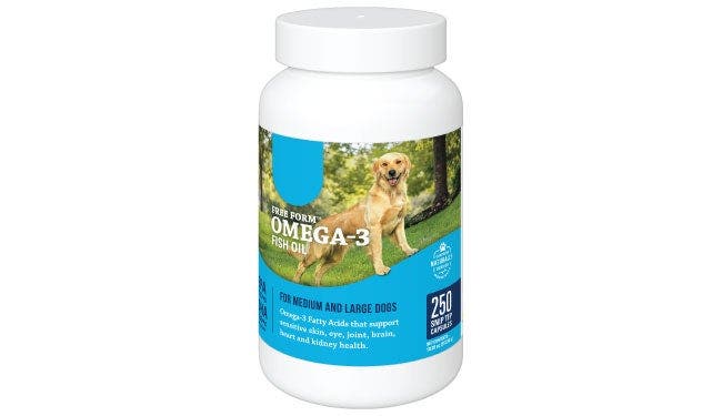 free form bottle for medium large dogs with snip tip capsules.