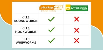 intestinal worms comparison chart of Advantage Multi vs Revolution 