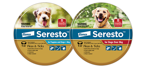 Image of Seresto™ flea and tick collar for puppies and dogs less than 8kg and dogs over 8kg