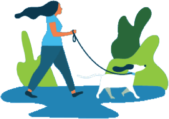 Female owner walking her dog animation.