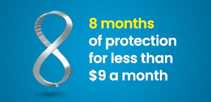 Collar shaped as number 8 showing 8 months of protection for less than $9 a month 