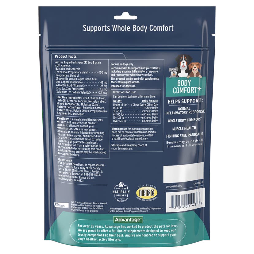 Pet Protect Body Comfort+ Package details and ingredients