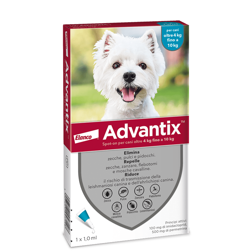 Advantix Spot-on per cani oltre 4 Kg fino a 10 Kg - confezione da 4 pipette