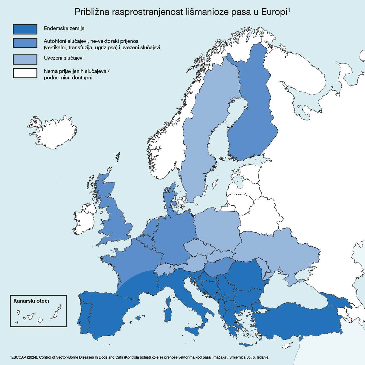 mapa rasprostranjenosti lišmanioze u Europi 