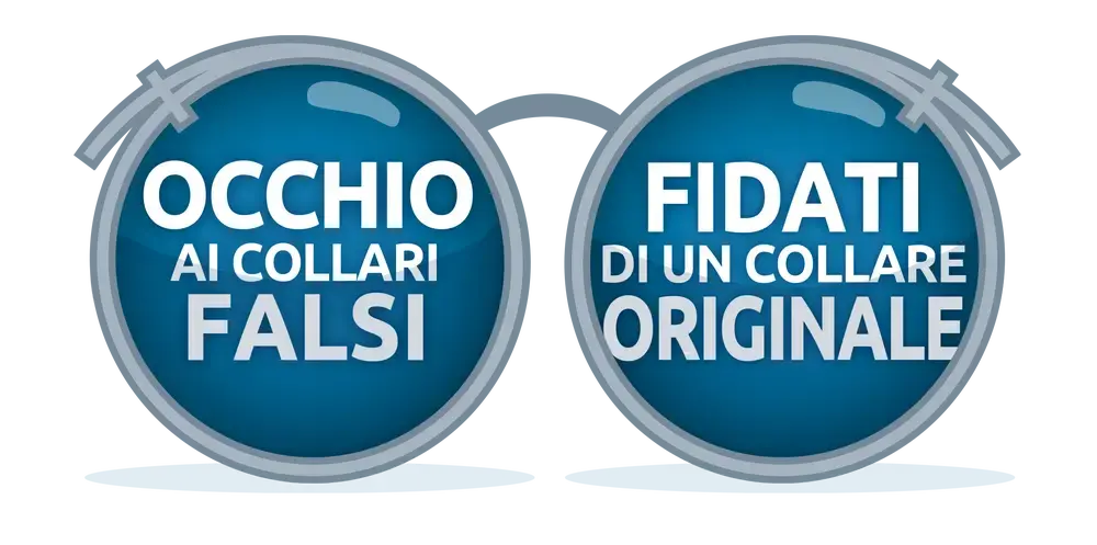 Confronto tra collare Seresto™ originale e contraffatto per cani e gatti - guida visiva per riconoscere le differenze