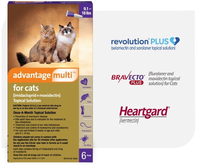 Advantage Multi for cats product box with competitor logos