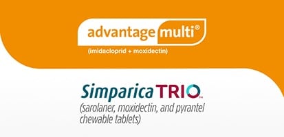 logos of Advantage Multi vs Simparica Trio 