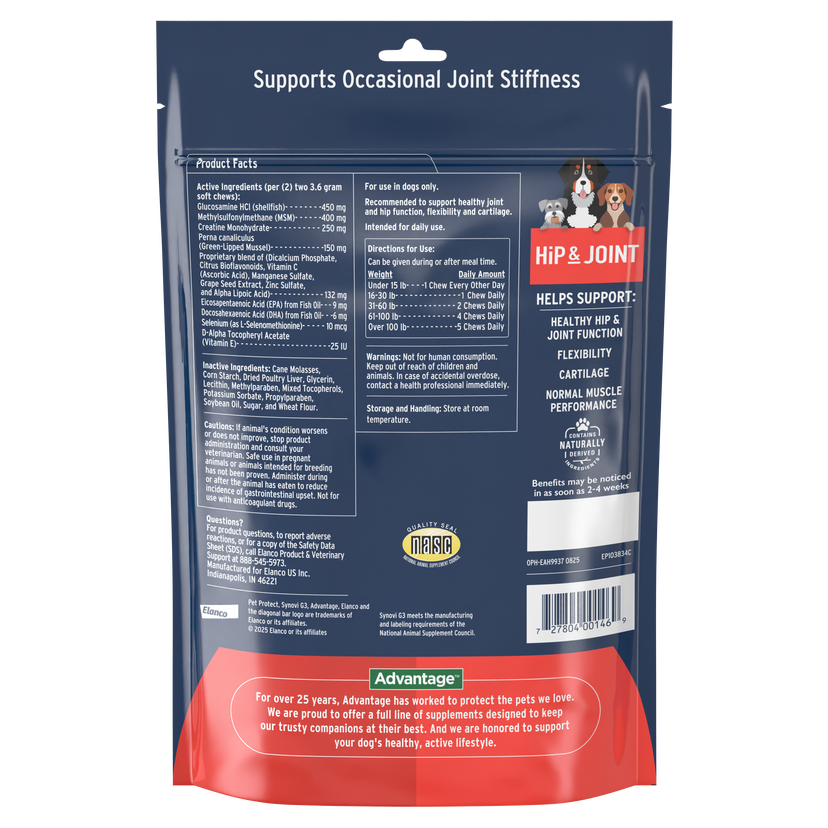 Pet Protect Hip and Join Synovi G3 Packing with ingredients