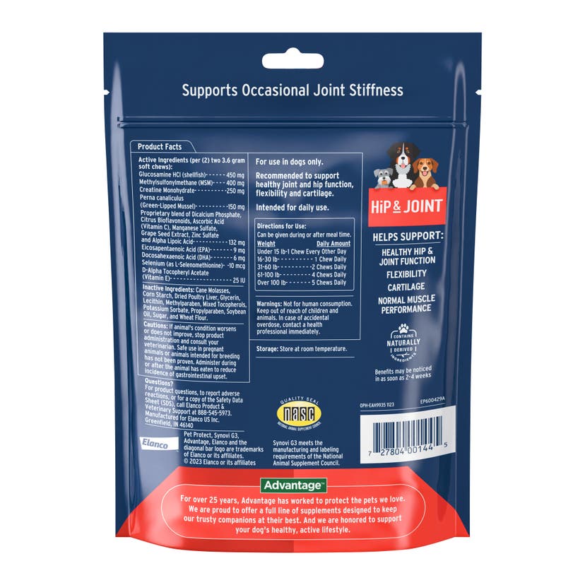 Pet Protect Hip & Joint supplement for dogs back packaging